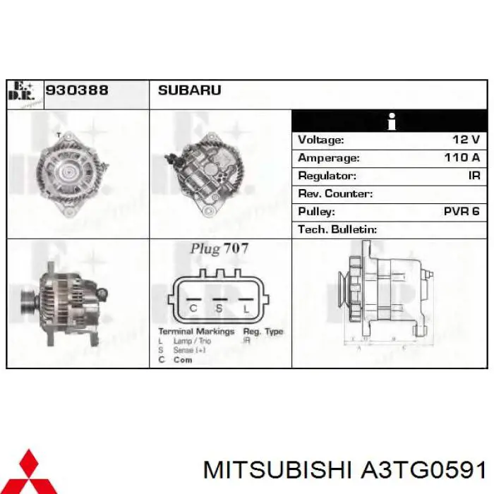 Alternador A3TG0591 Mitsubishi