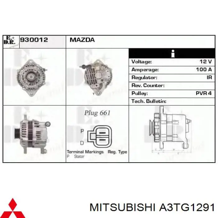 A3TG1291 Mitsubishi alternador