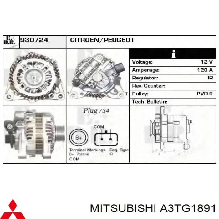 A3TG1891 Mitsubishi alternador