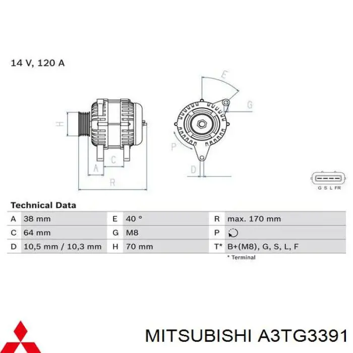 Alternador del motor Mitsubishi A3TG3391 precio, desde 209,32 EUR