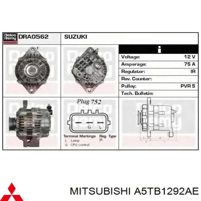 A5TB1292AE Mitsubishi alternador