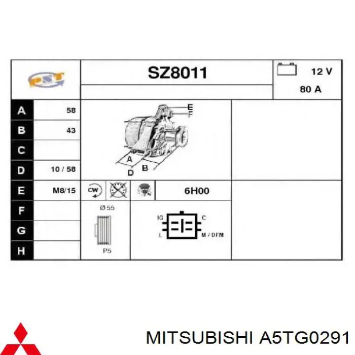 A5TG0291 Mitsubishi Alternador de coche