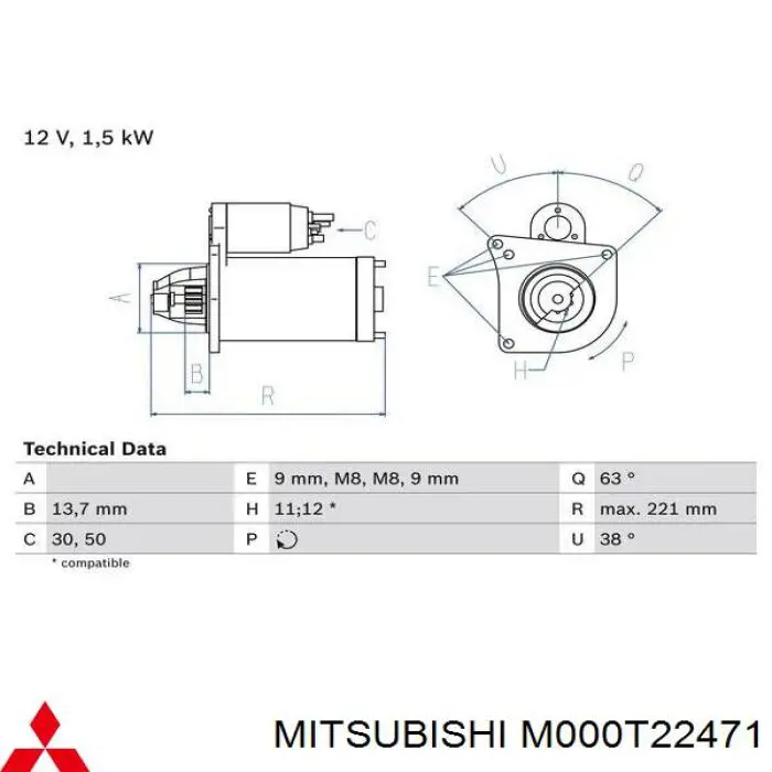 Motor de arranque M000T22471 Mitsubishi