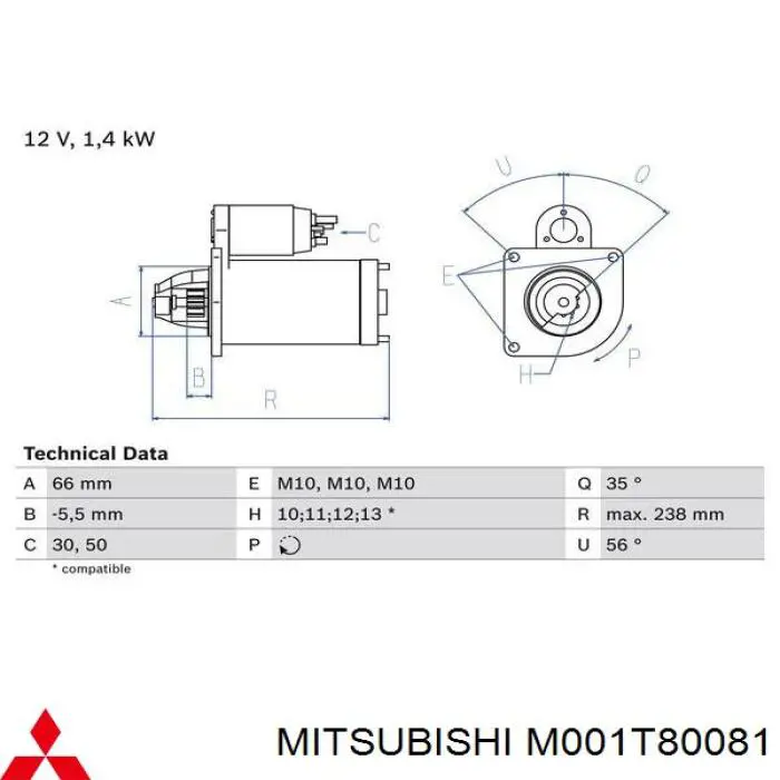 M001T80081 Mitsubishi Arranque motores