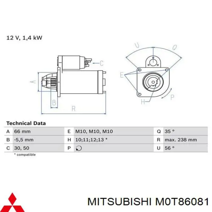 Motor de arranque M0T86081 Mitsubishi