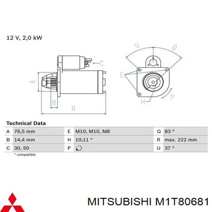 Burro de arranque  Mitsubishi M1T80681 precio, desde 61,71 EUR