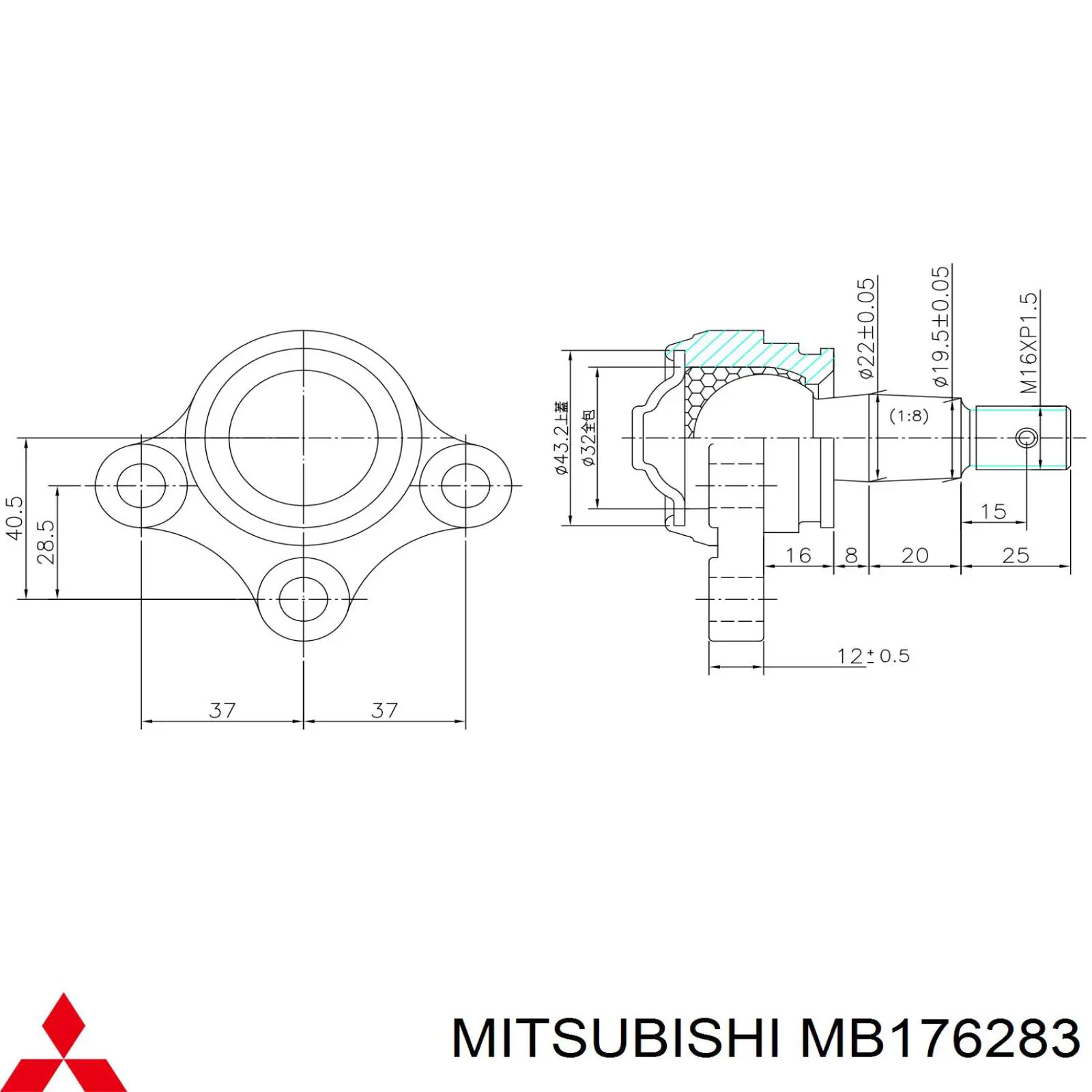 MB176283 Mitsubishi rótula de suspensión inferior