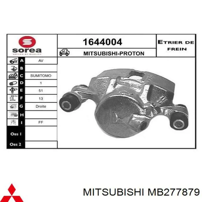 MB277879 Mitsubishi pinza de freno delantera izquierda