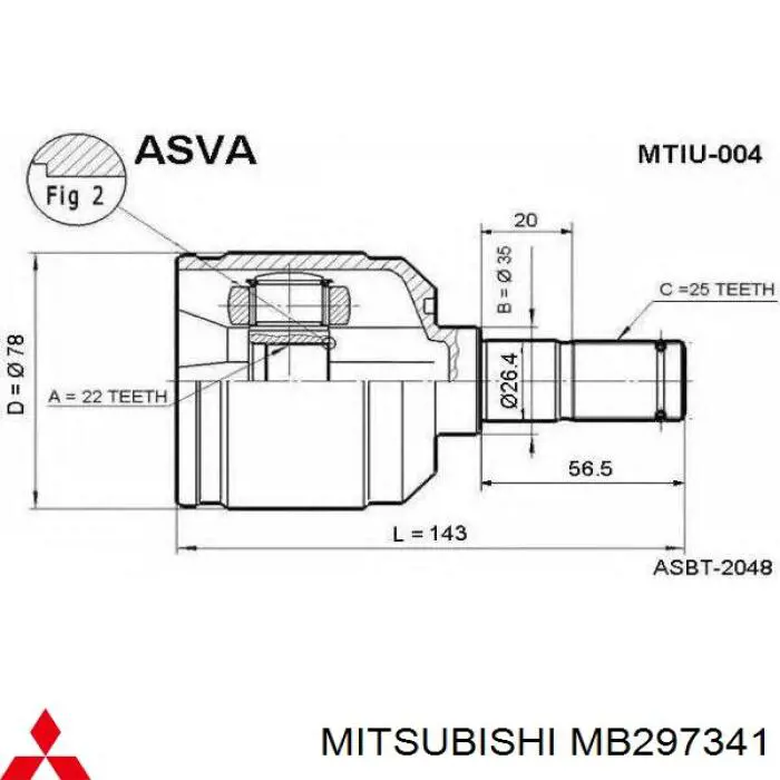 MB297341 Mitsubishi junta homocinética interior delantera