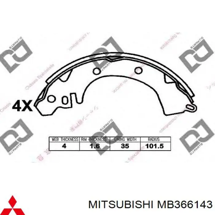 MB 366143 Mitsubishi zapatas de frenos de tambor traseras