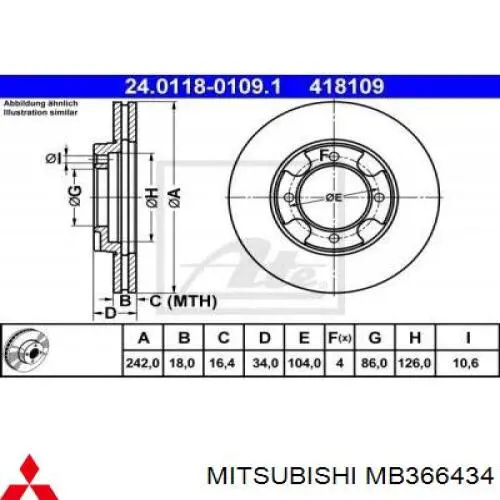 Comprar MB366434 Mitsubishi Freno de disco delantero