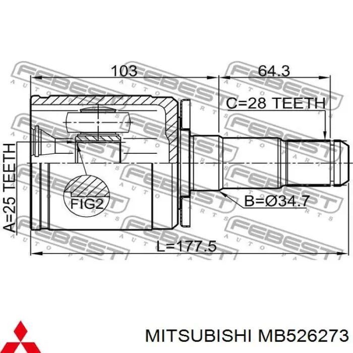 MB526273 Mitsubishi junta homocinética interior delantera izquierda