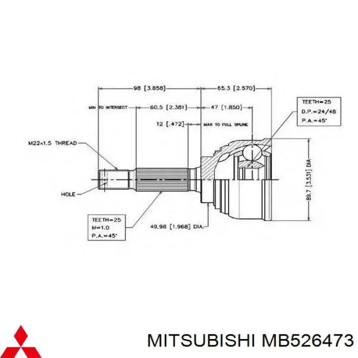 Junta homocinética exterior delantera derecha Mitsubishi MB526473 precio, desde 46,10 EUR