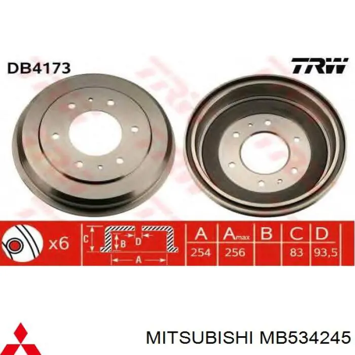 Tambor de freno trasero Mitsubishi MB193596 precio, desde 56,12 EUR
