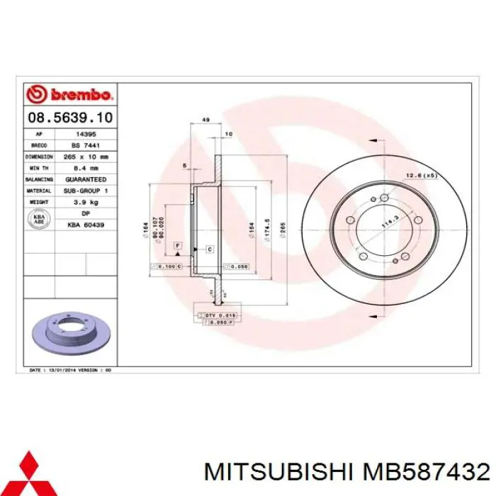 MB587432 Mitsubishi disco de freno trasero