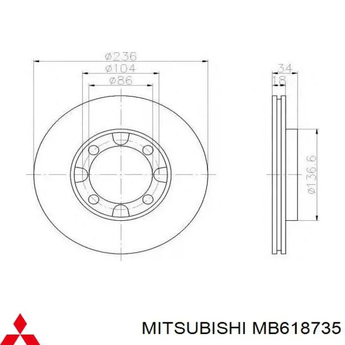 Frenos delanteros Mitsubishi MB618734 precio, desde 42,97 EUR