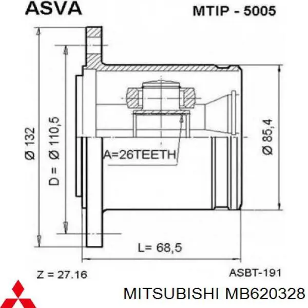 MB620328 Mitsubishi junta homocinética interior delantera derecha