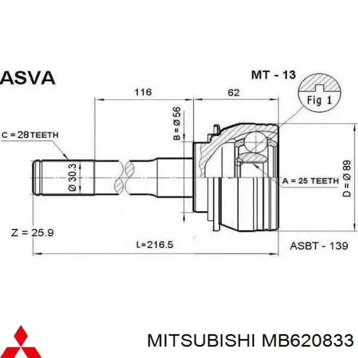 Semieje delantero izquierdo Mitsubishi MB620833 precio, desde 111,94 EUR