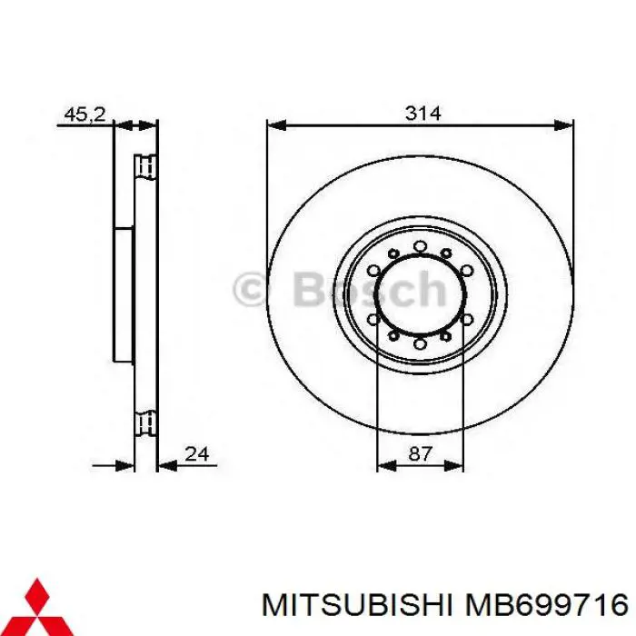 Comprar MB699716 Mitsubishi Freno de disco delantero