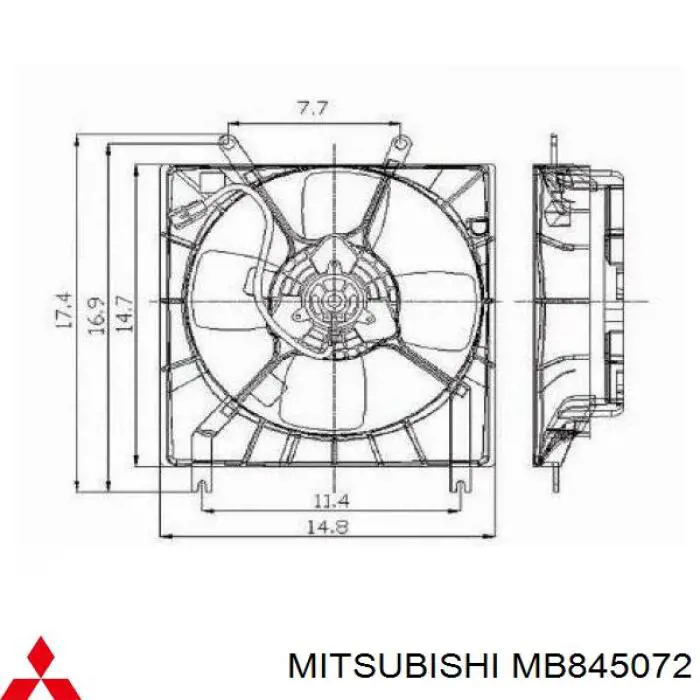 MB845072 Mitsubishi difusor de radiador, ventilador de refrigeración, condensador del aire acondicionado, completo con motor y rodete