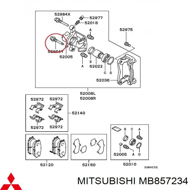 MB857234 Mitsubishi pasador guía, pinza del freno trasera, superior