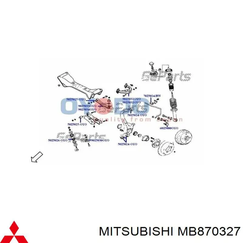 MB870327 Mitsubishi barra transversal de suspensión trasera