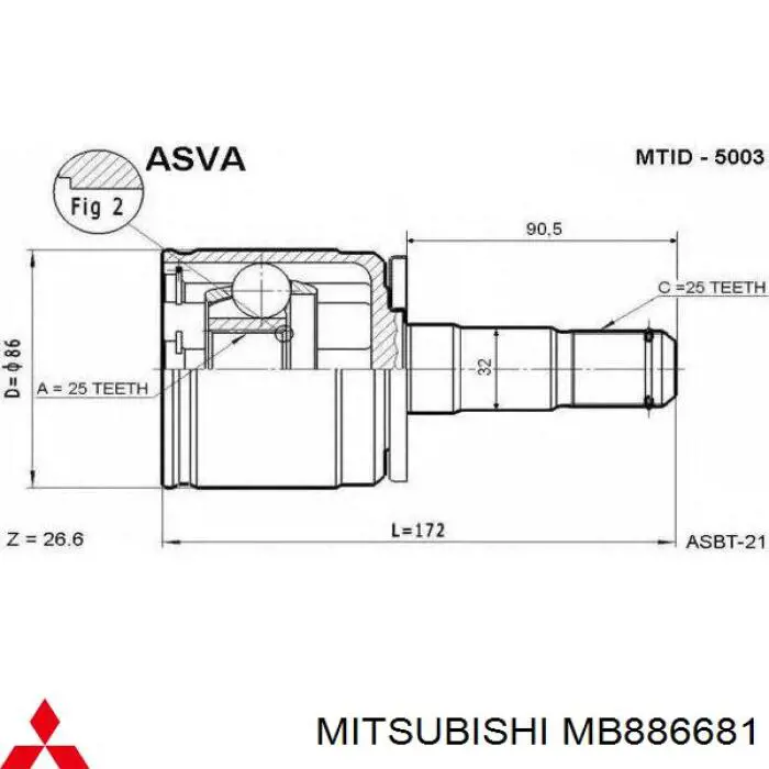 MB886681 Mitsubishi junta homocinética interior delantera izquierda