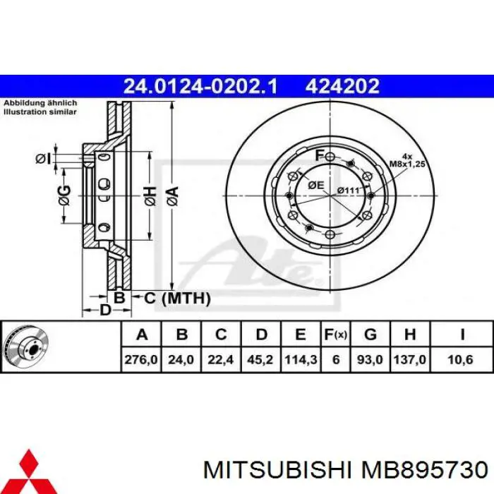 MB895730 Mitsubishi disco de freno delantero