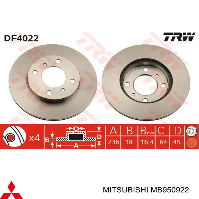 Frenos delanteros Mitsubishi MB950922 precio, desde 27,65 EUR