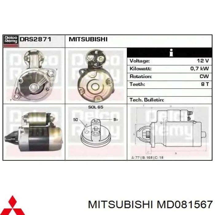 Burro de arranque  Mitsubishi MD081567 precio, desde 110,42 EUR