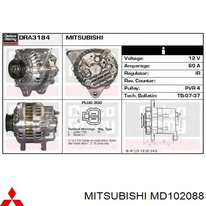 Alternador del motor Mitsubishi MD102088 precio, desde 180,75 EUR