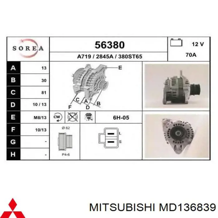 A3T03391 Mitsubishi alternador