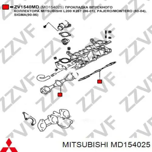 Junta, colector de admisión, inferior para Mitsubishi Pajero (L04G, L14G)