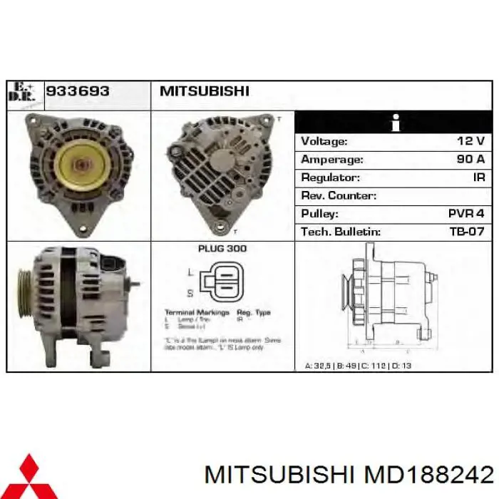 Alternador MD188242 Mitsubishi