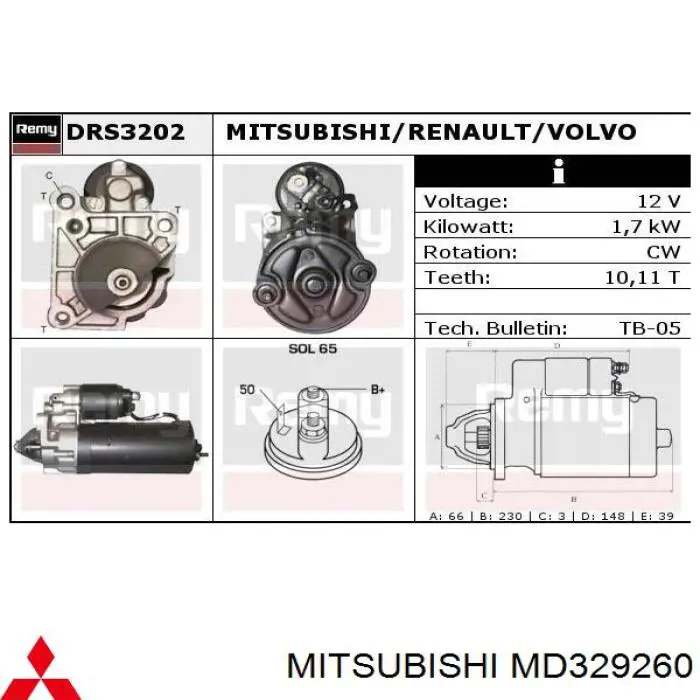 MD329260 Mitsubishi motor de arranque