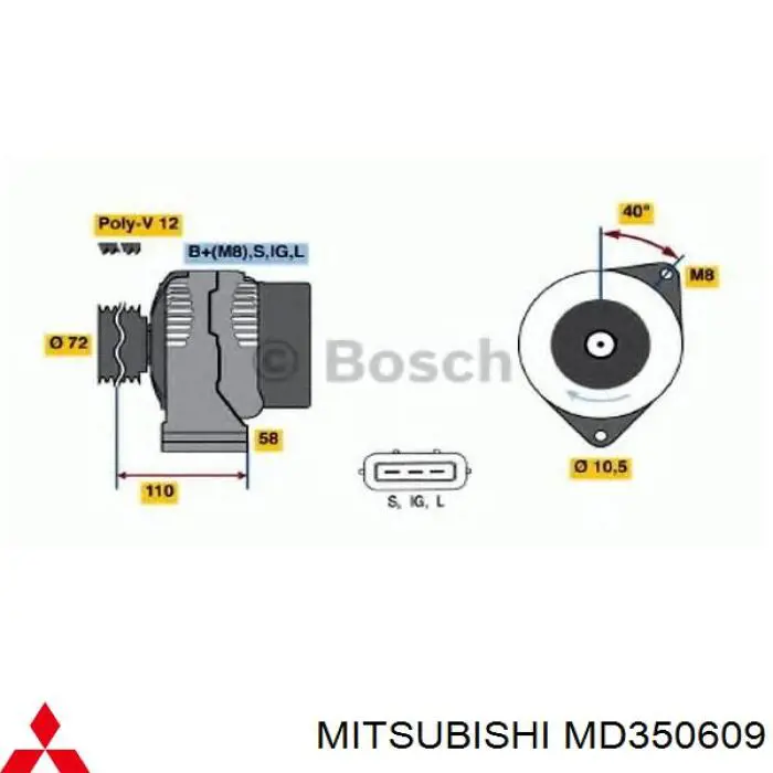 Alternador del motor Mitsubishi MD350609 precio, desde 339,77 EUR