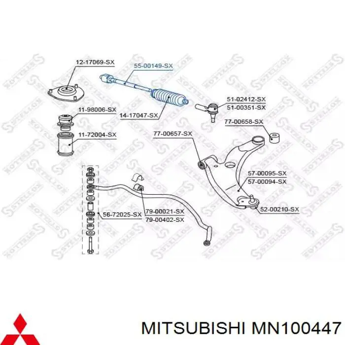 MN100447 Mitsubishi Cremallera caja de direccion