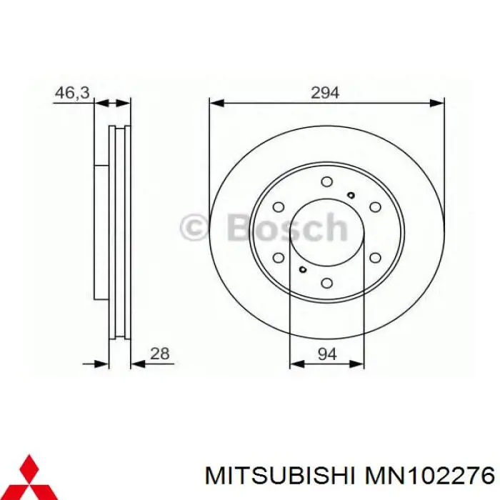 Disco de freno delantero Mitsubishi MN102276