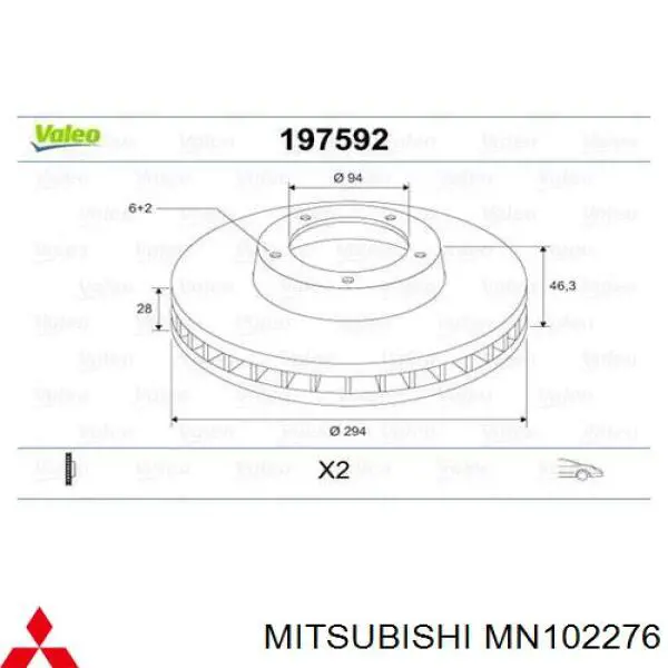 MN102276 Mitsubishi freno de disco delantero