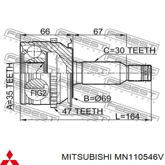 MN110546V Mitsubishi árbol de transmisión delantero izquierdo