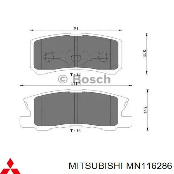 Comprar MN116286 Mitsubishi Pastillas de freno traseras