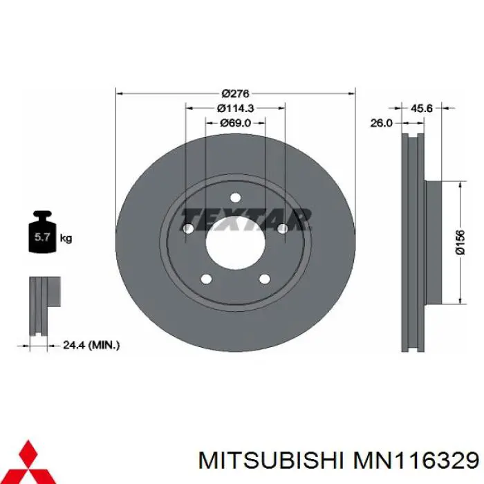 MN116329 Mitsubishi disco de freno delantero