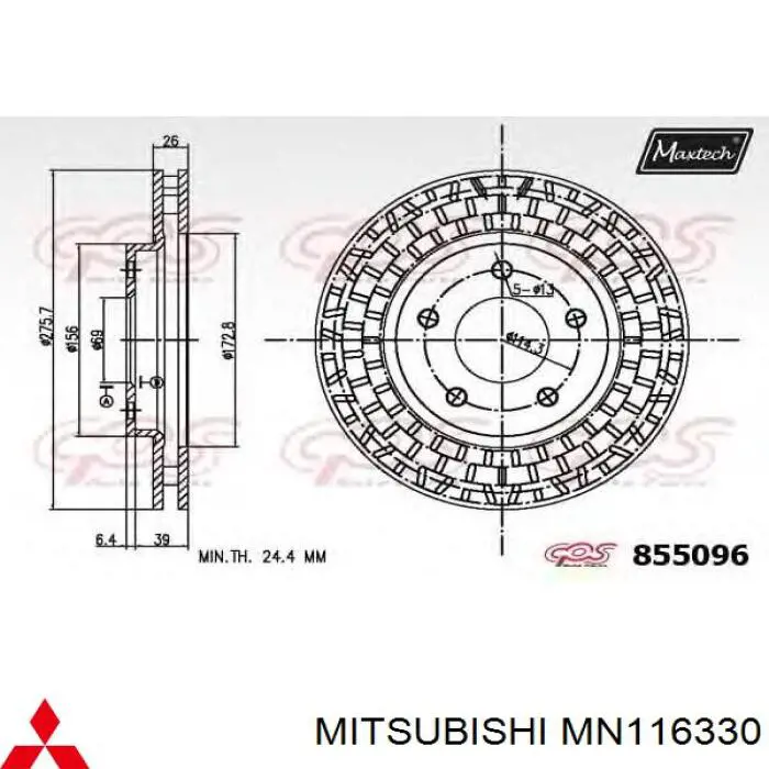 Disco de freno MN116330 Mitsubishi