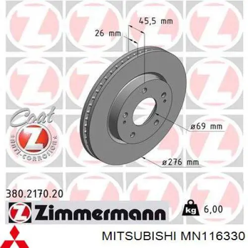 Comprar MN116330 Mitsubishi Freno de disco delantero