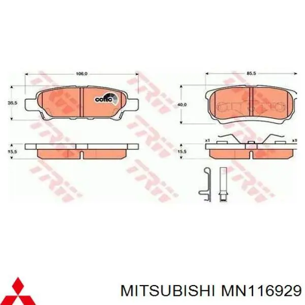 Pastillas traseras de freno Mitsubishi MN116929 precio, desde 20,87 EUR