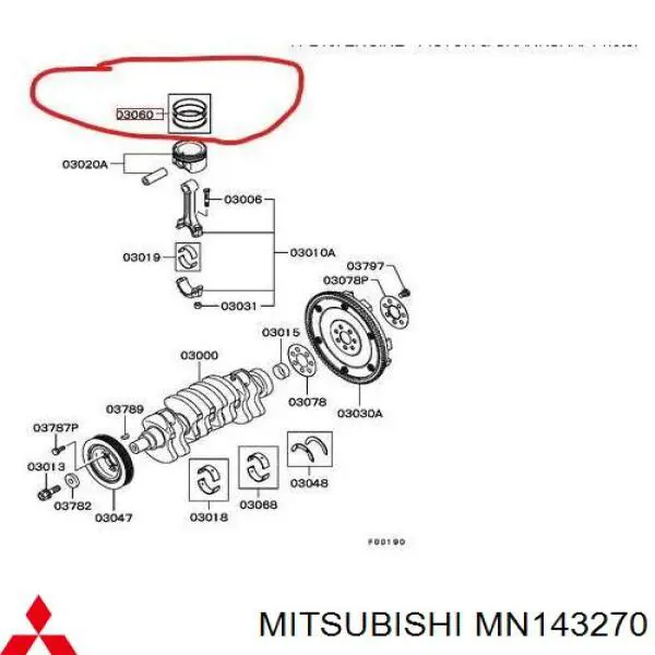 MN137988 Mitsubishi aros de pistón para 1 cilindro, std