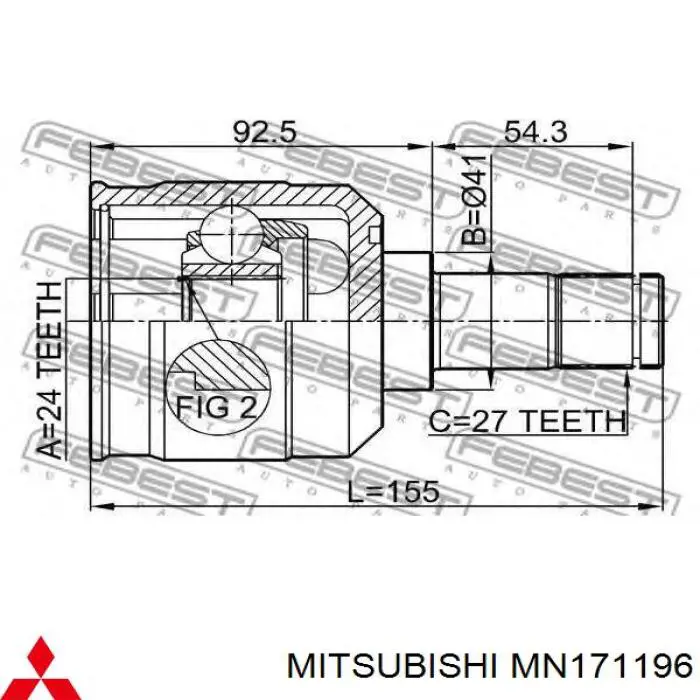 Comprar MN171196 Mitsubishi Junta homocinética interna delantera