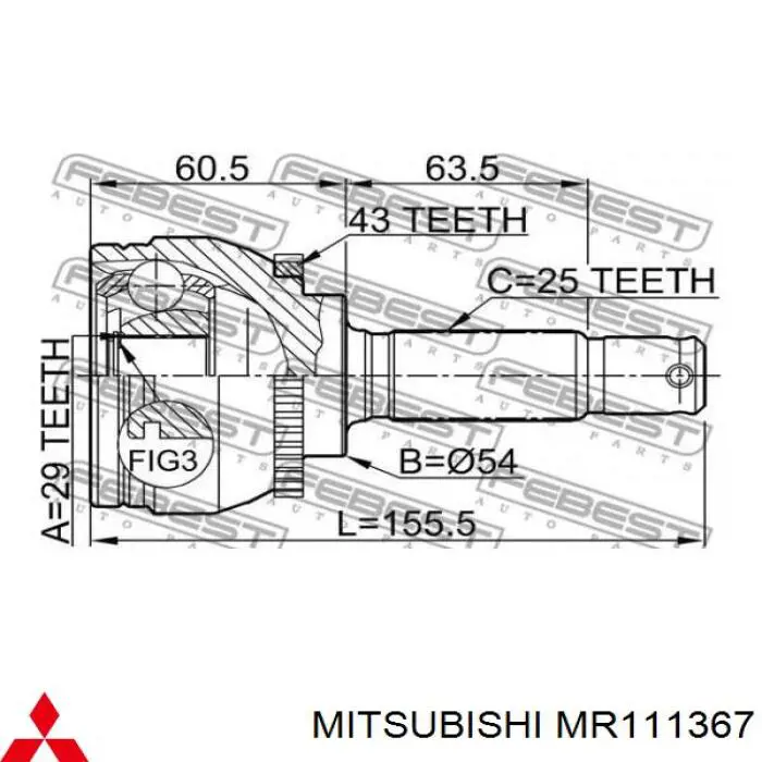 MR111367 Mitsubishi árbol de transmisión delantero izquierdo