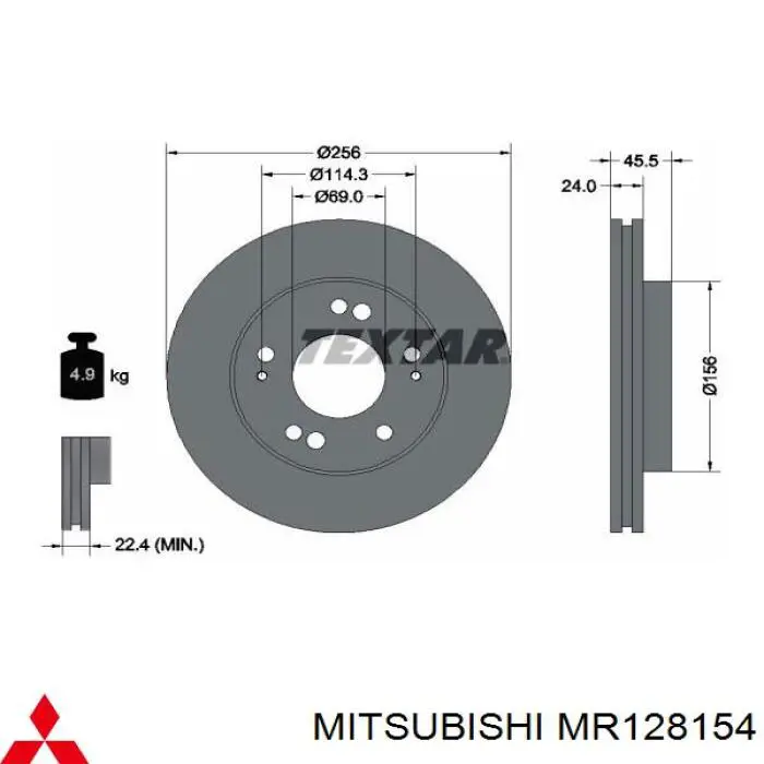 MR128154 Mitsubishi disco de freno delantero