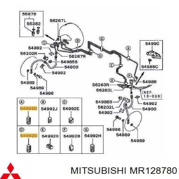 MR128780 Mitsubishi soporte de tubo de freno